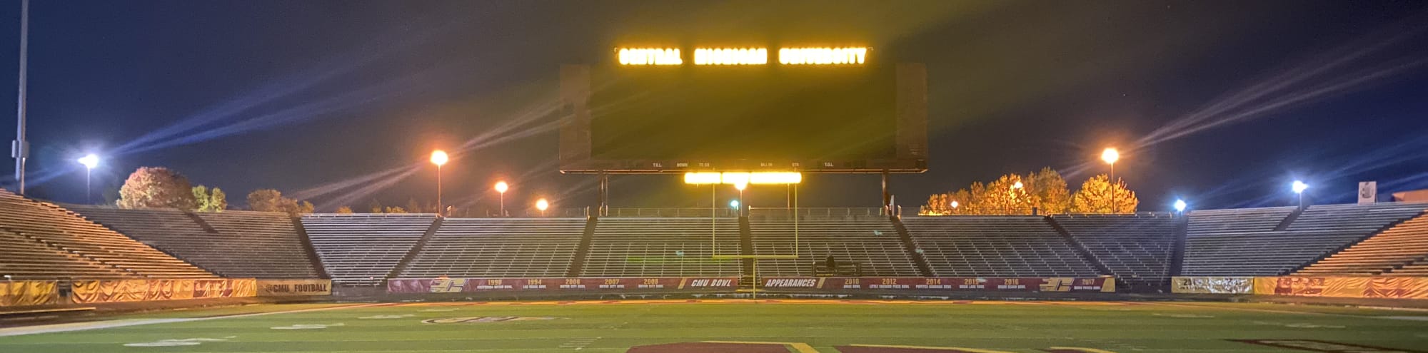 empty football stadium at night under the lights New Orleans
